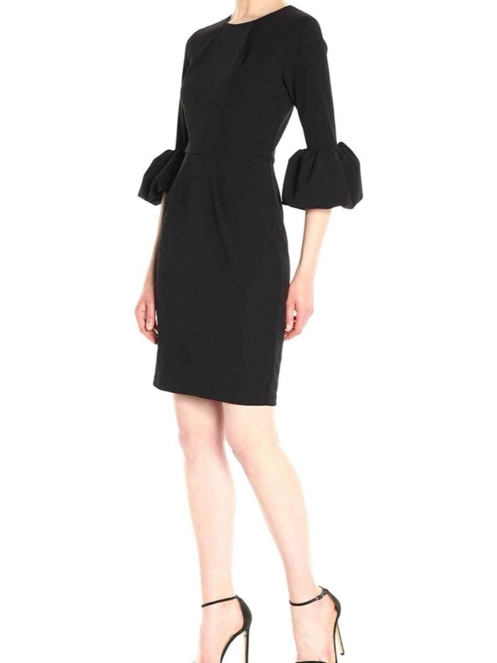 BETSY & ADAM Black Melanie Bell Sleeve Sheath Dress Chic Cocktail Semi-Formal